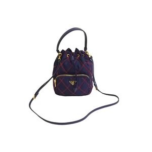PRADA shoulder bag drawstring check triangle logo leather